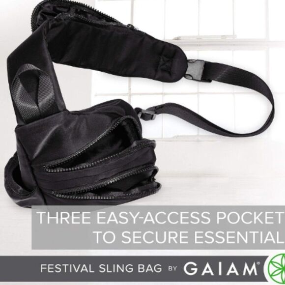 GAIAM FESTIVAL SLING BAG  MINI BACKPACK BLACK  ONE STRAP YOGA GYM TRAVEL UNISEX - Picture 4 of 11